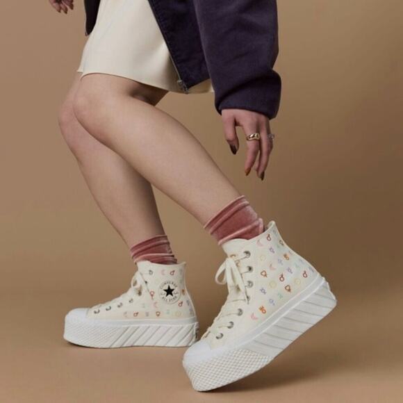 Converse Lift 2X Platform High White Mystic Symbols Crystal Energy Size 8 - Picture 1 of 10